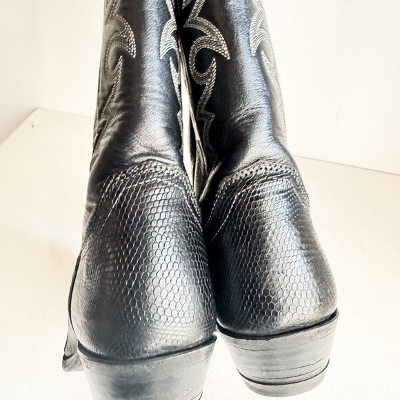 Vintage Justin Black Embroidered Cowboy Tall Boots 6B - Picture 7 of 8